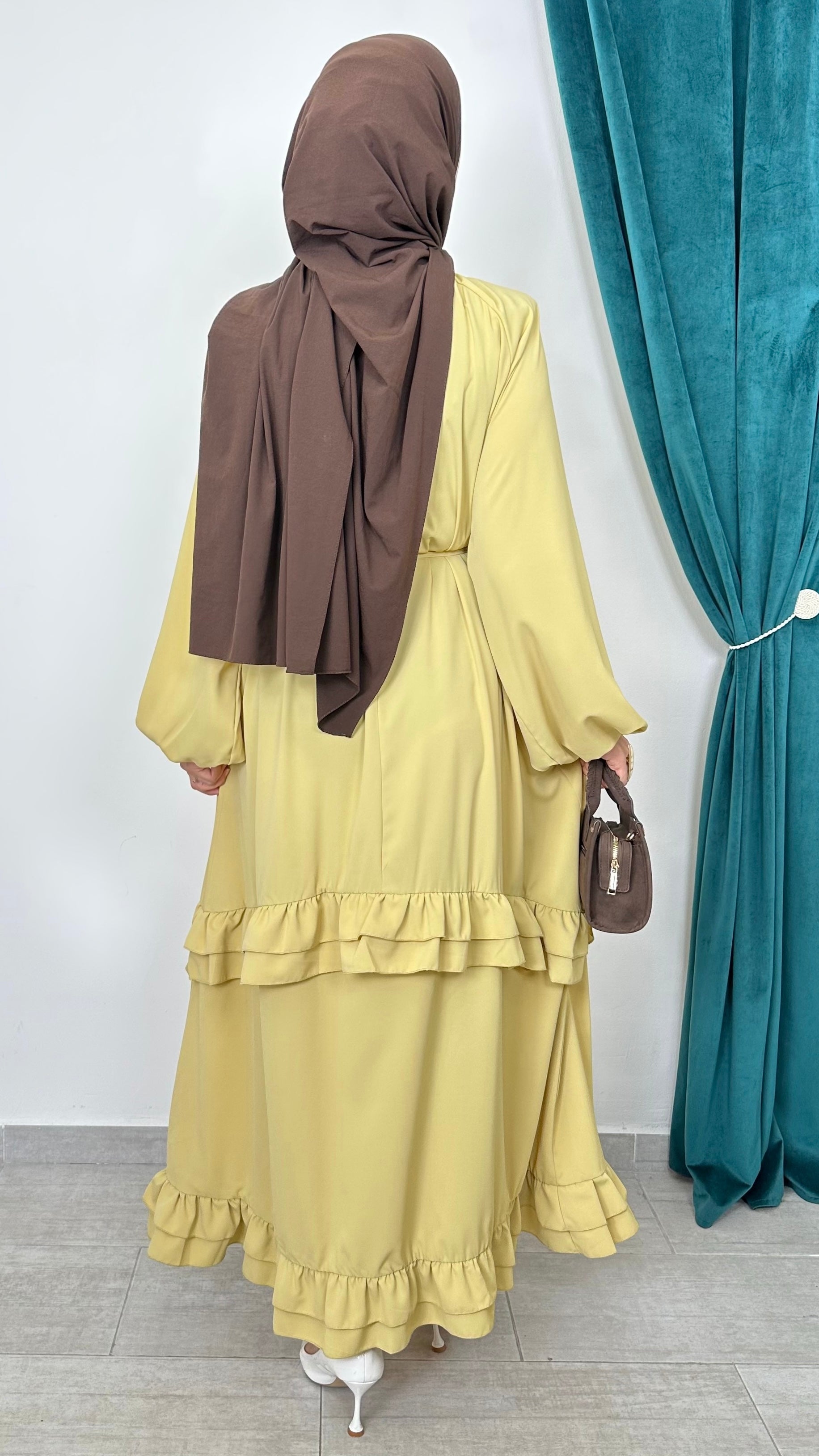Ruffle Flow Dress Soft Pistacchio - Hijab Paradise 