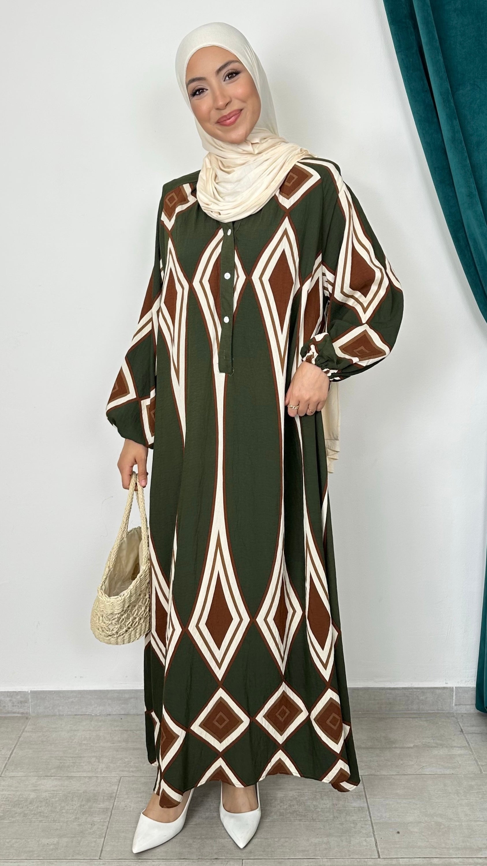 Abito lungo geometrico Verde - Hijab Paradise 