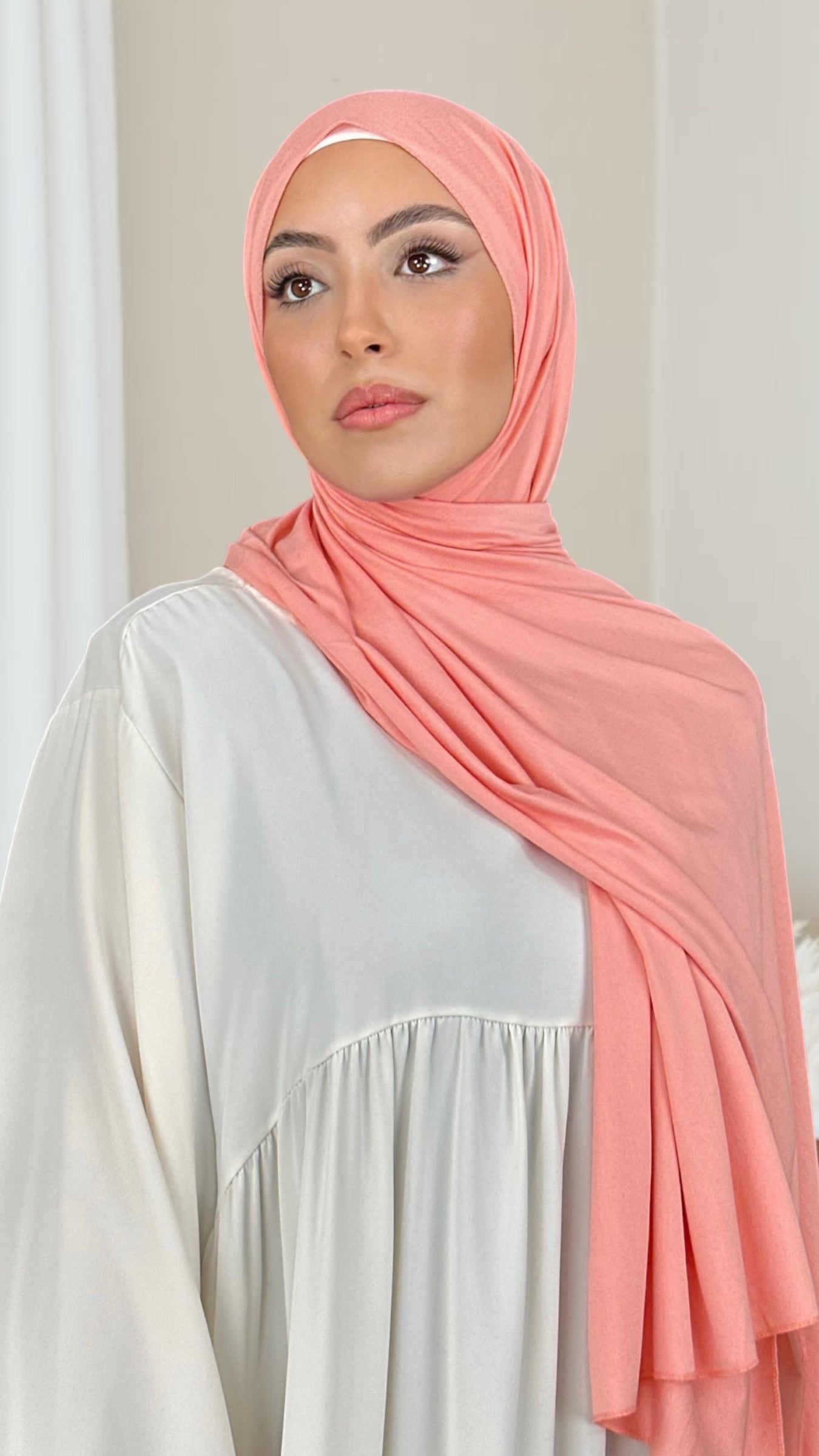 Hijab Jersey salmone - orlo Flatlock - Hijab Paradise Hijab, chador, velo, turbante, foulard, copricapo, musulmano, islamico, sciarpa, 