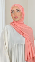 Load image into Gallery viewer, Hijab Jersey salmone - orlo Flatlock - Hijab Paradise Hijab, chador, velo, turbante, foulard, copricapo, musulmano, islamico, sciarpa, 

