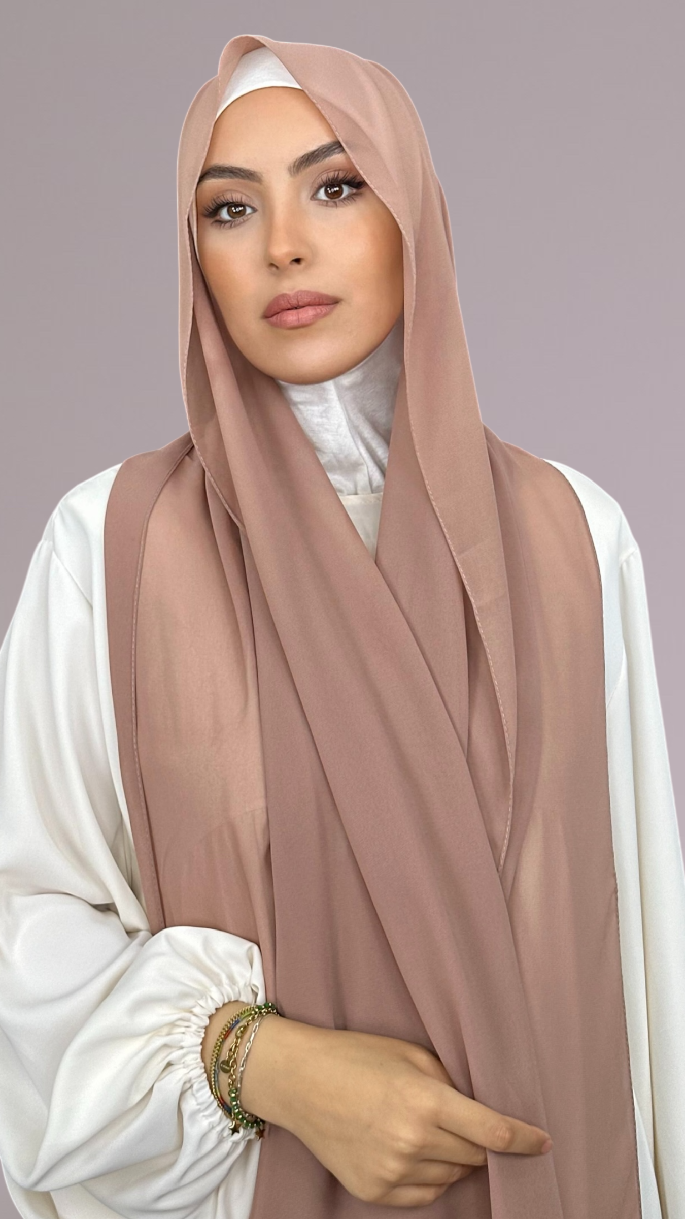 Hijab Chiffon Crepe Rosa argento