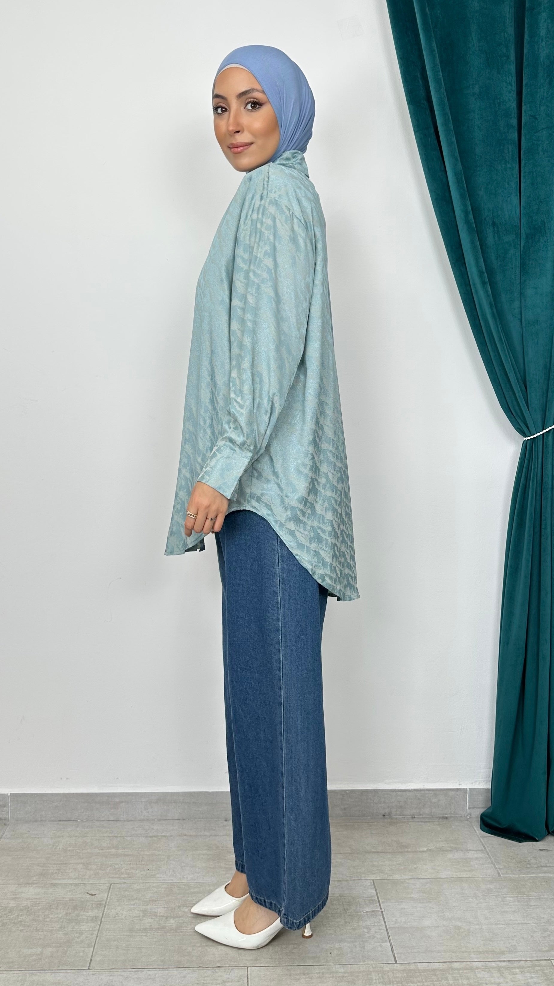 Camicia Satin Glow verde acqua