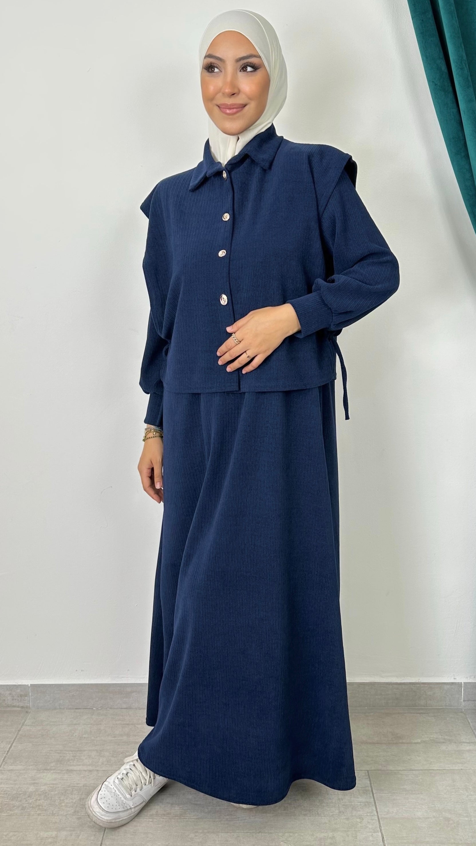 Velvet Rib Dress – Abito in Velluto a Coste con Fiocco Laterale