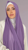 Carica l'immagine nel visualizzatore della galleria, Hijab, chador, velo, turbante, foulard, copricapo, musulmano, islamico, sciarpa,  trasparente, chiffon crepe, hijab viola

