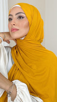 Cargar la imagen en la vista de la galería, Hijab Jersey senape-orlo Flatlock - Hijab Paradise Hijab, chador, velo, turbante, foulard, copricapo, musulmano, islamico, sciarpa, 
