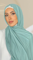 Carica l'immagine nel visualizzatore della galleria, Hijab Jersey verde acqua-orlo Flatlock
