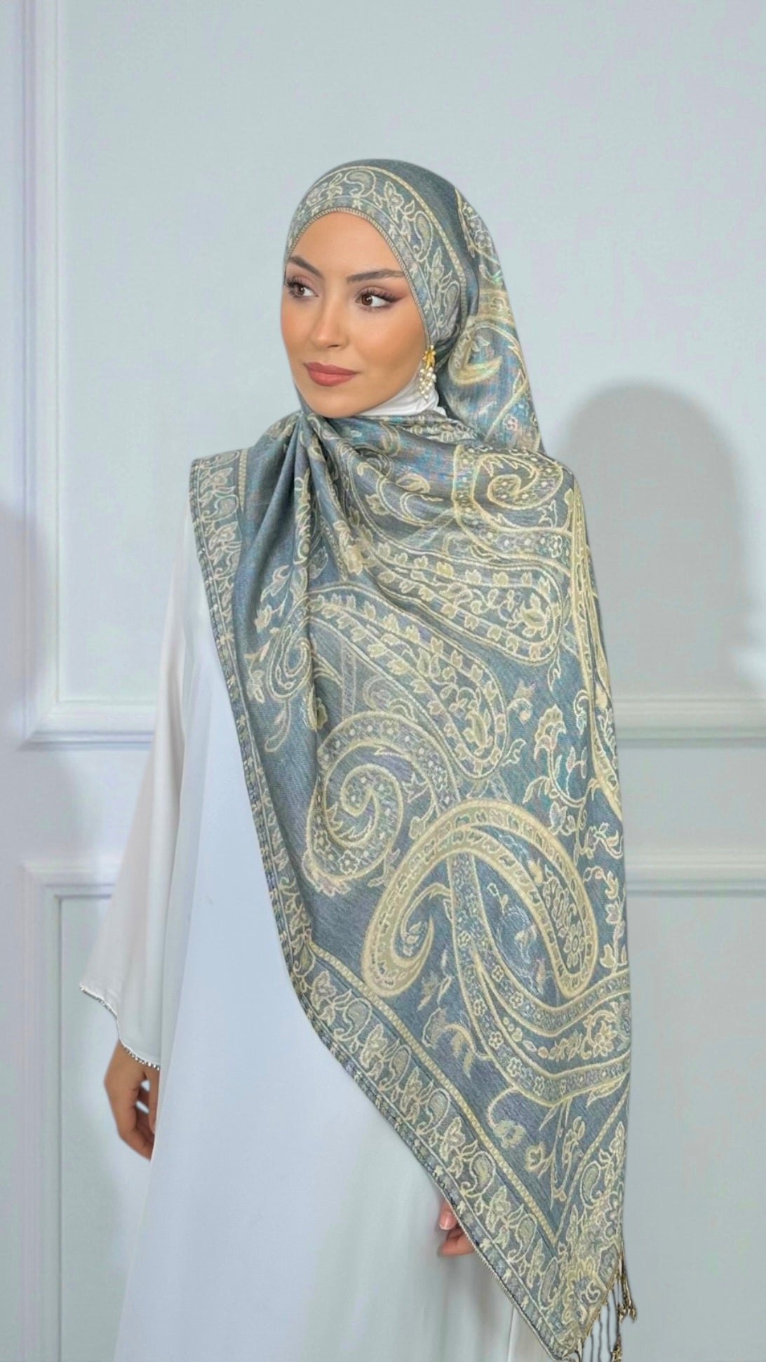 Royal Paisley Pashmina Grey & Ivory