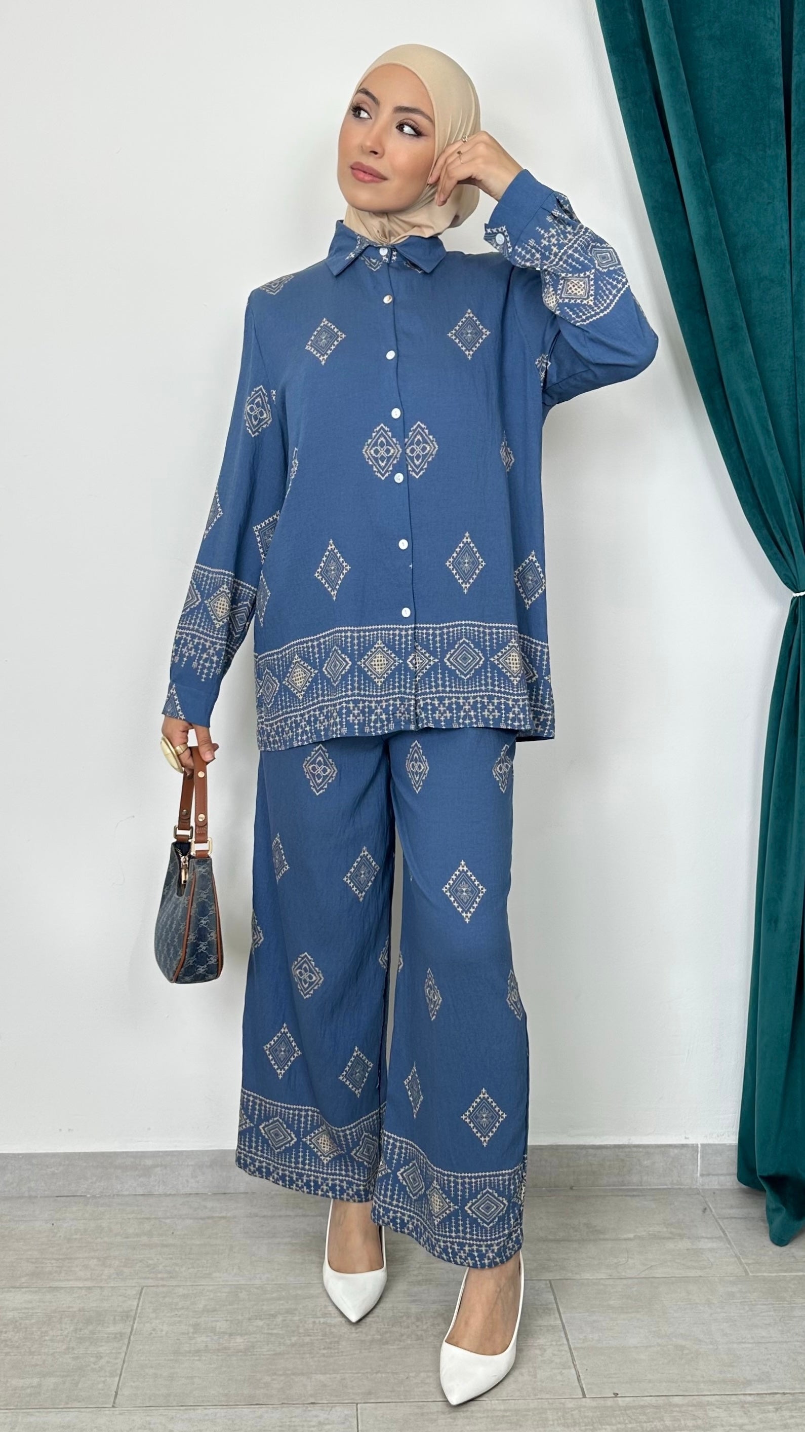Embroidered Set Ciano - Hijab Paradise 