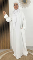 Load image into Gallery viewer, Abaya split White - abaya semplice - abaya con tasche - hijab bianco - abaya per pellegrinaggio - umra e hajj
