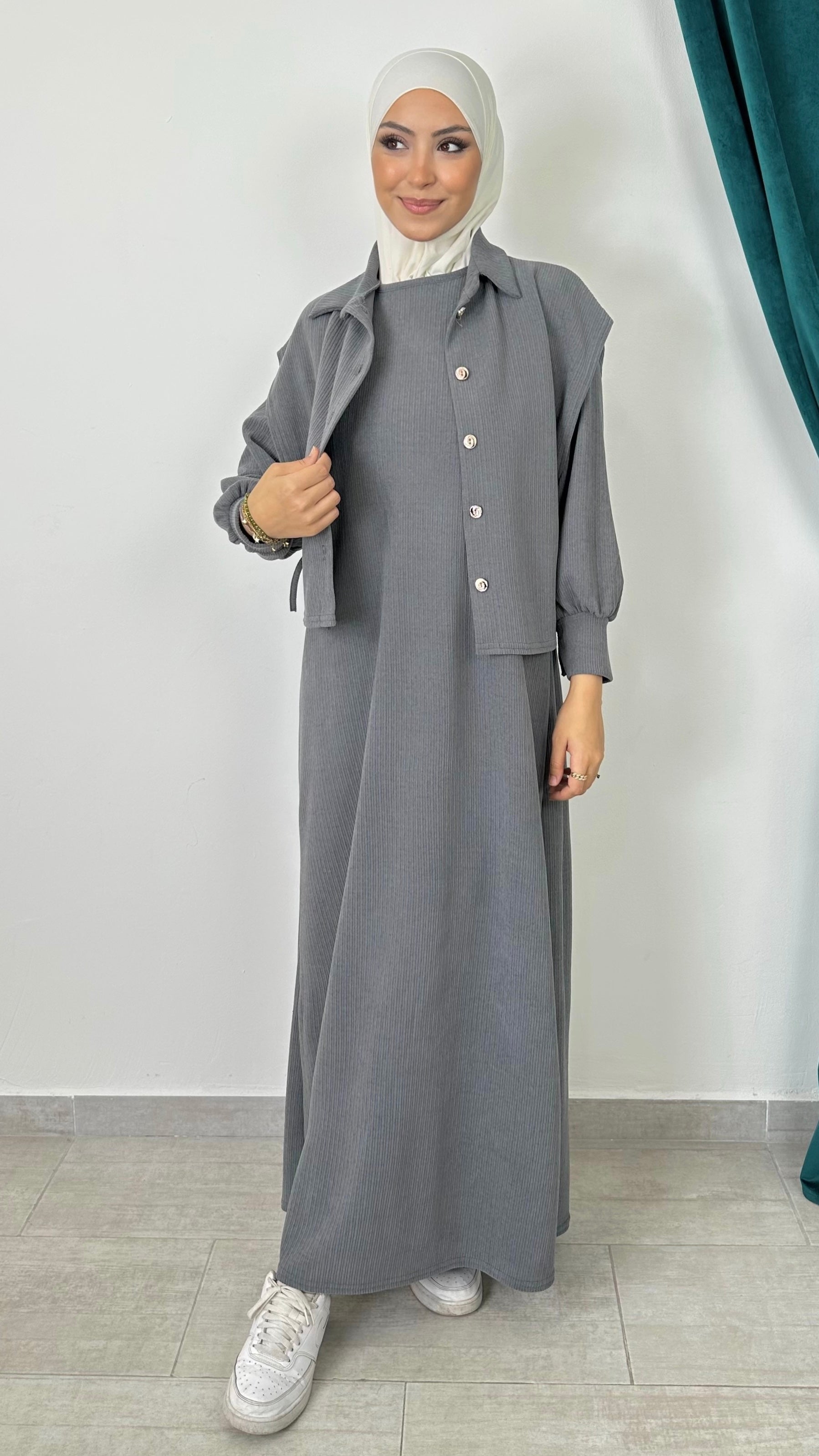 Velvet Rib Dress – Abito in Velluto a Coste con Fiocco Laterale