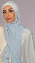 Load image into Gallery viewer, Hijab, chador, velo, turbante, foulard, copricapo, musulmano, islamico, sciarpa,  trasparente, chiffon crepe azzurro
