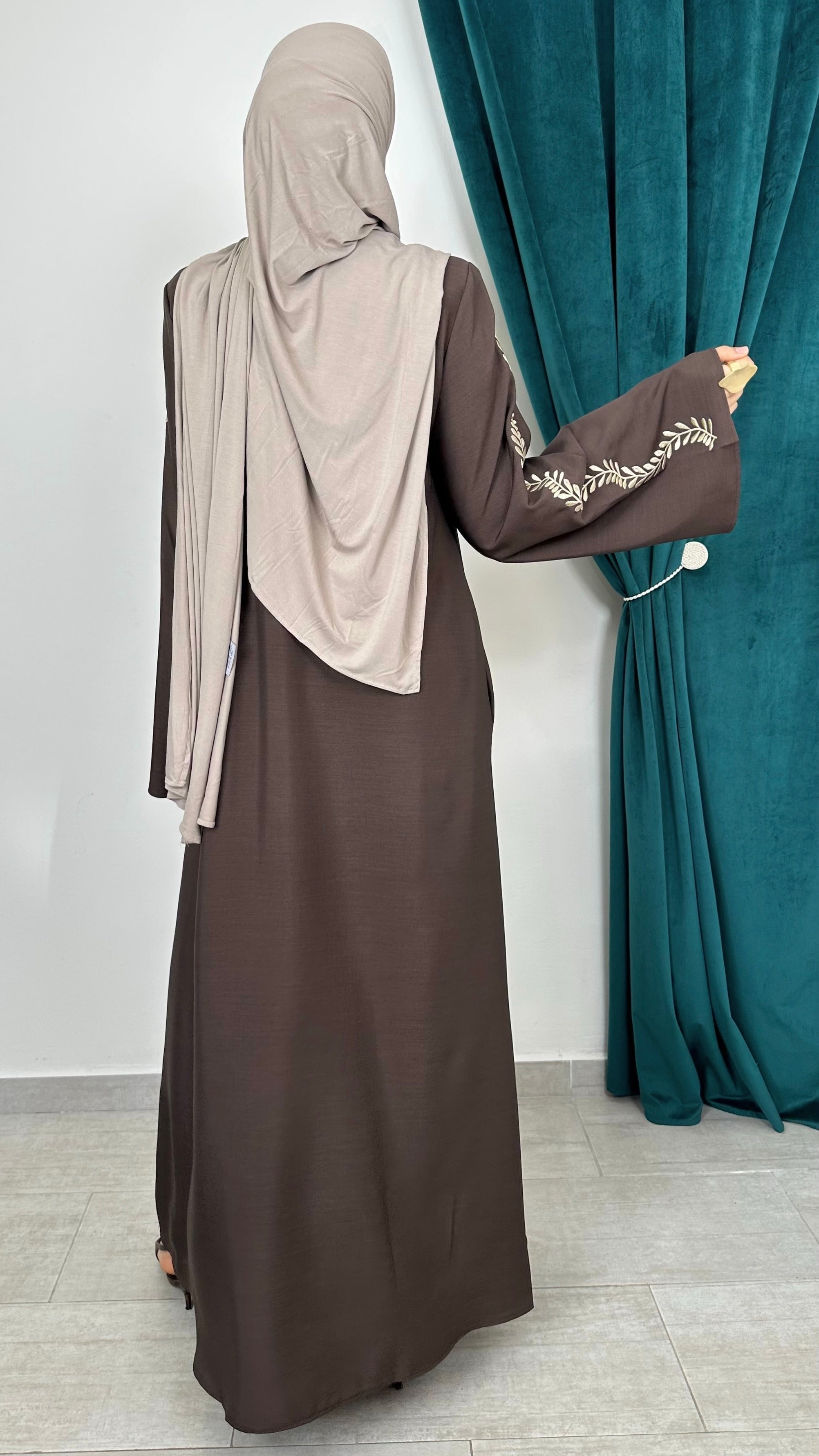 Abaya Ricamo Prestige Brown - Hijab Paradise 