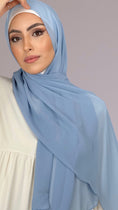 Cargar la imagen en la vista de la galería, Hijab, chador, velo, turbante, foulard, copricapo, musulmano, islamico, sciarpa,  trasparente, chiffon crepe Azzurro Pastello
