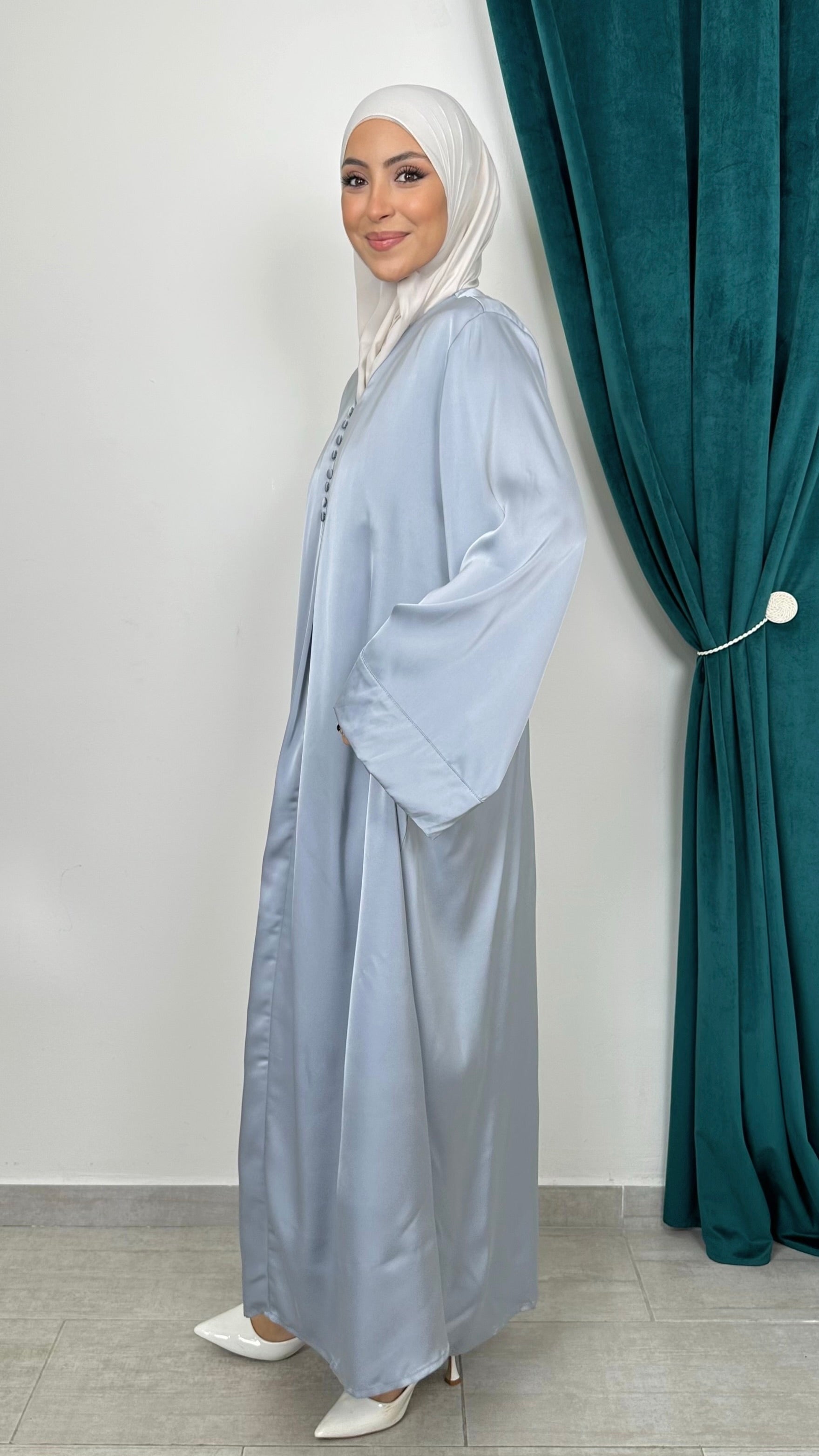 Abaya Satin Luxe azzurro - Hijab Paradise 