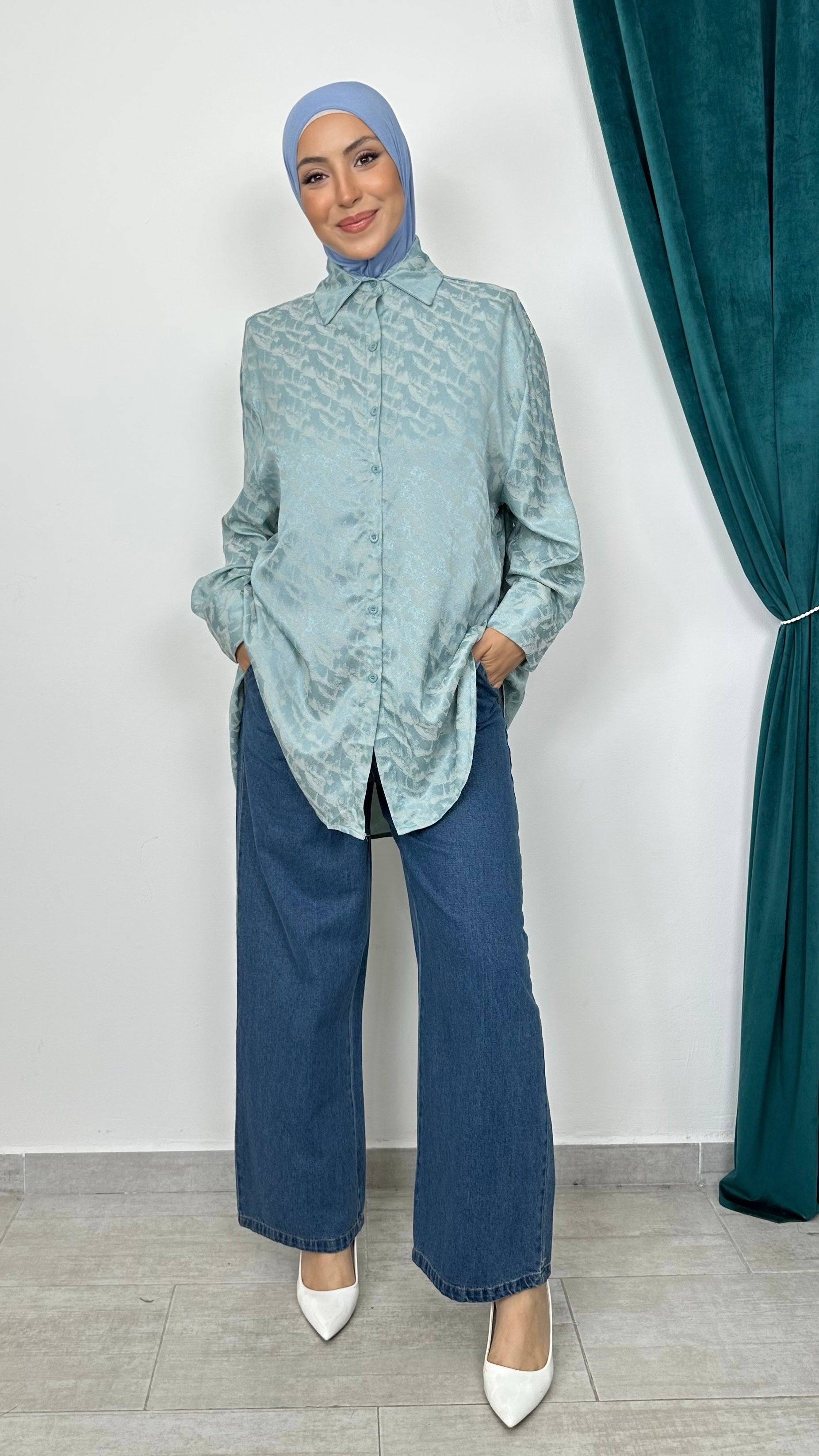 Camicia Satin Glow verde acqua