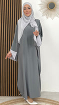 Carica l'immagine nel visualizzatore della galleria, Donna musulmama, abito lungo,abaya, abaya bicolour, grigio, Hijab Paradise
