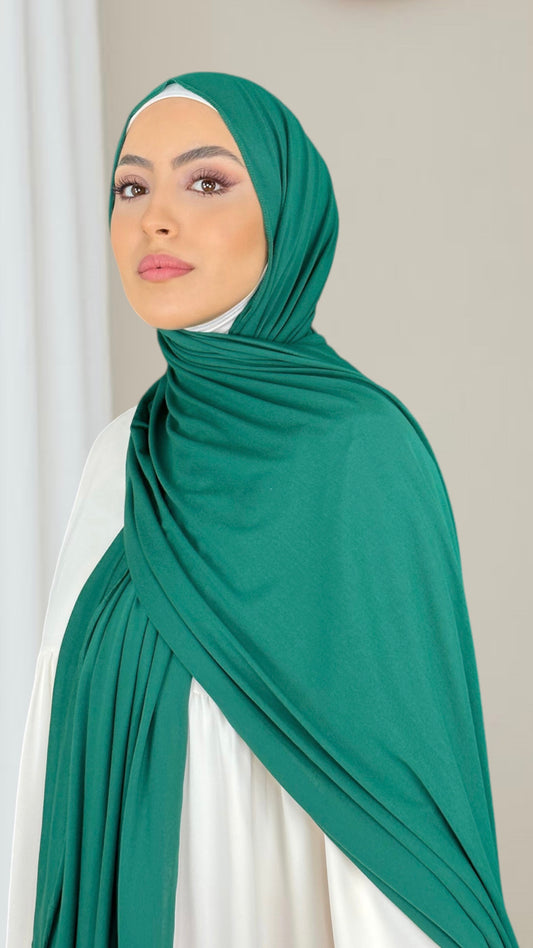 Hijab Jersey Verde siepe orlo Flatlock