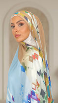 Cargar la imagen en la vista de la galería, Patterned Bicolour Hijab, Hijab doppio colore, hijab con fantasia, hijab Paradise, sorriso, donna musulmana, Hijab multiuso
