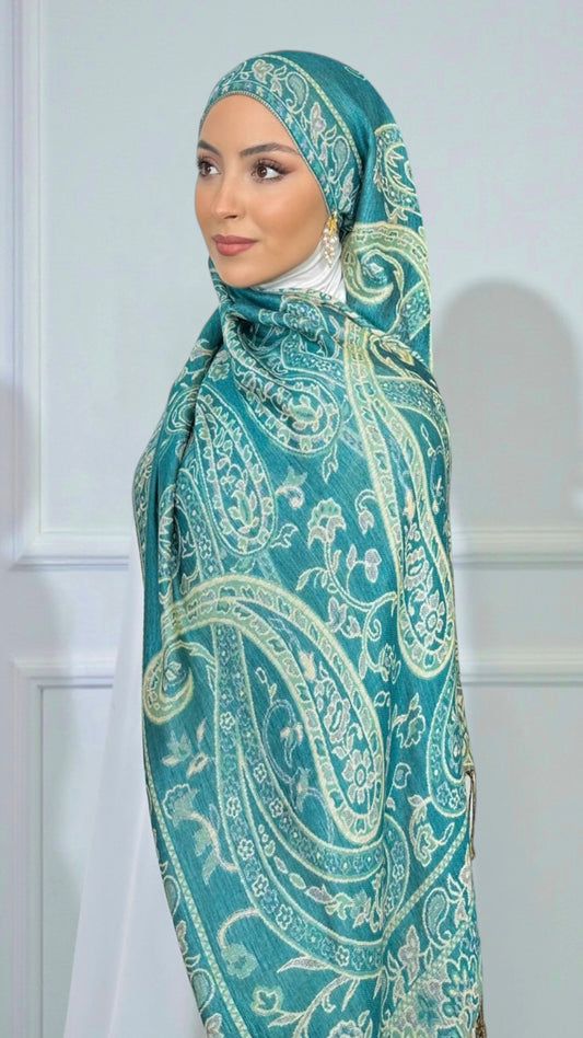 Royal Paisley Pashmina Blue & Ivory
