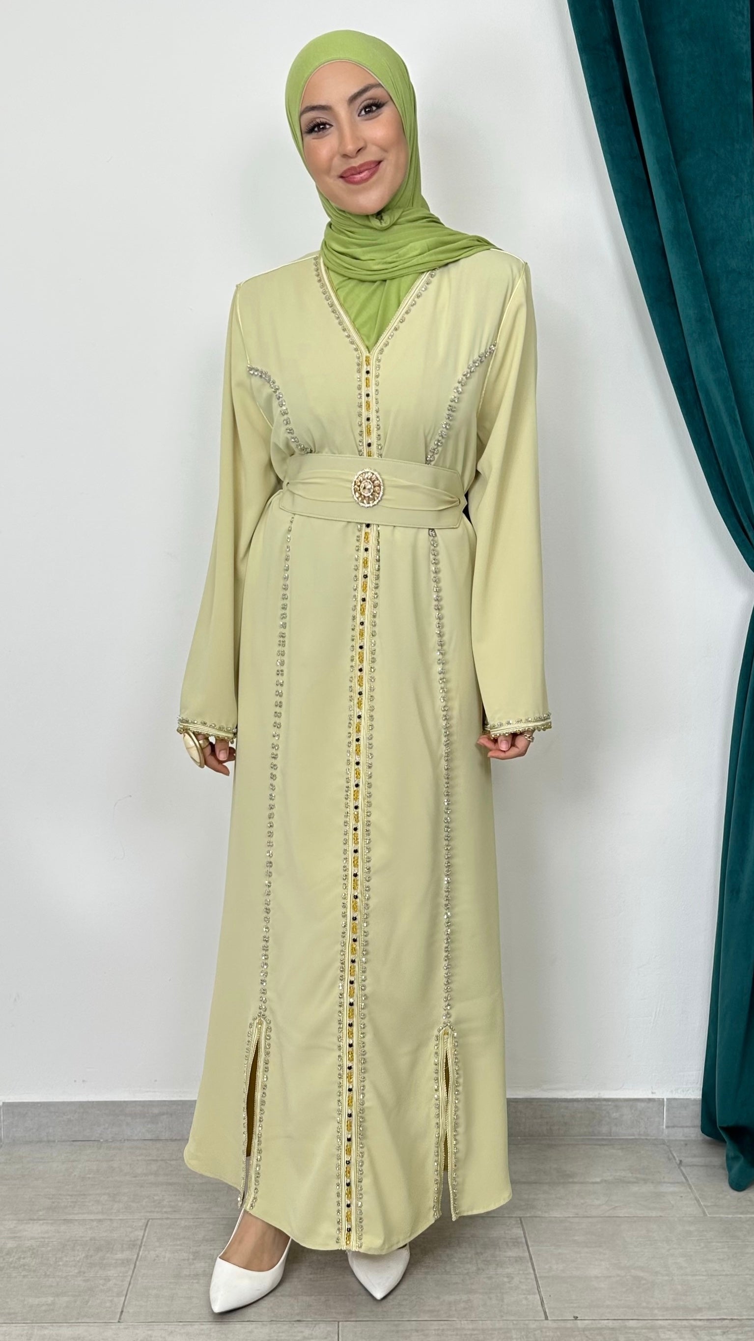 Crystal Belt Dress Verde - Hijab Paradise 