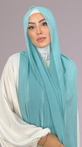 Cargar la imagen en la vista de la galería, Hijab, chador, velo, turbante, foulard, copricapo, musulmano, islamico, sciarpa,  trasparente, chiffon crepe Ice Blue
