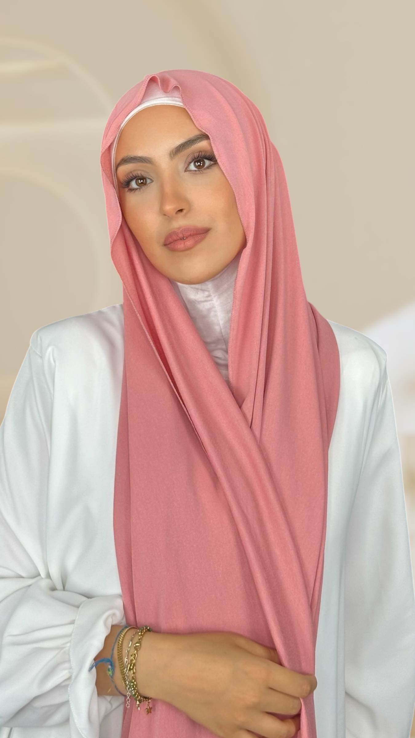 Hijab Jersey Rosa Chiaro- orlo Flatlock