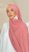 Carica l'immagine nel visualizzatore della galleria, Hijab Jersey Rosa Chiaro- orlo Flatlock
