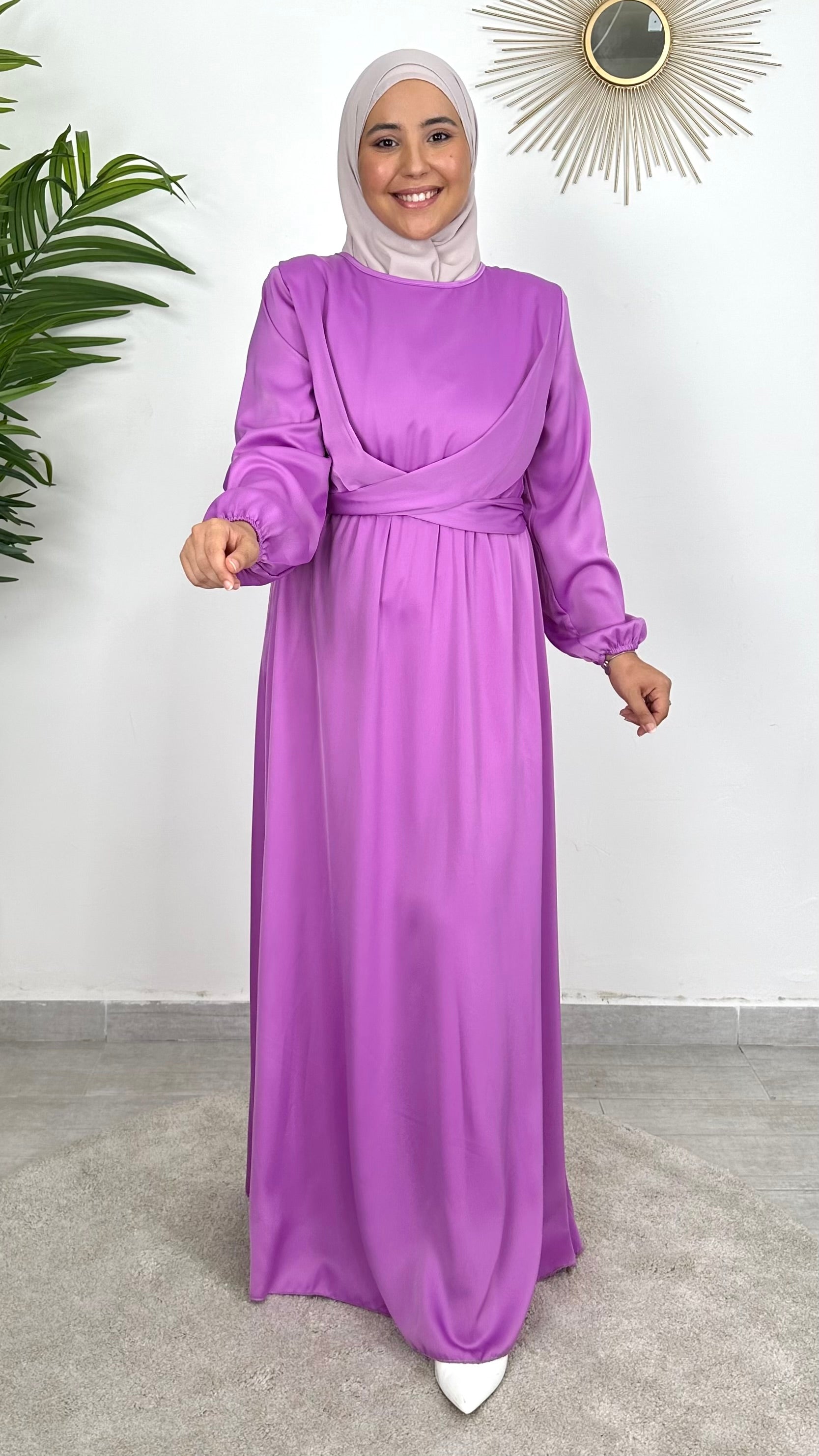 Satin Dress, vestito elegante, incrociato sul davanti, satino, hijab, hijab Paradise, maniche larghe, estivo 