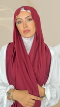 Cargar la imagen en la vista de la galería, Hijab Jersey Bordeaux scuro orlo Flatlock
