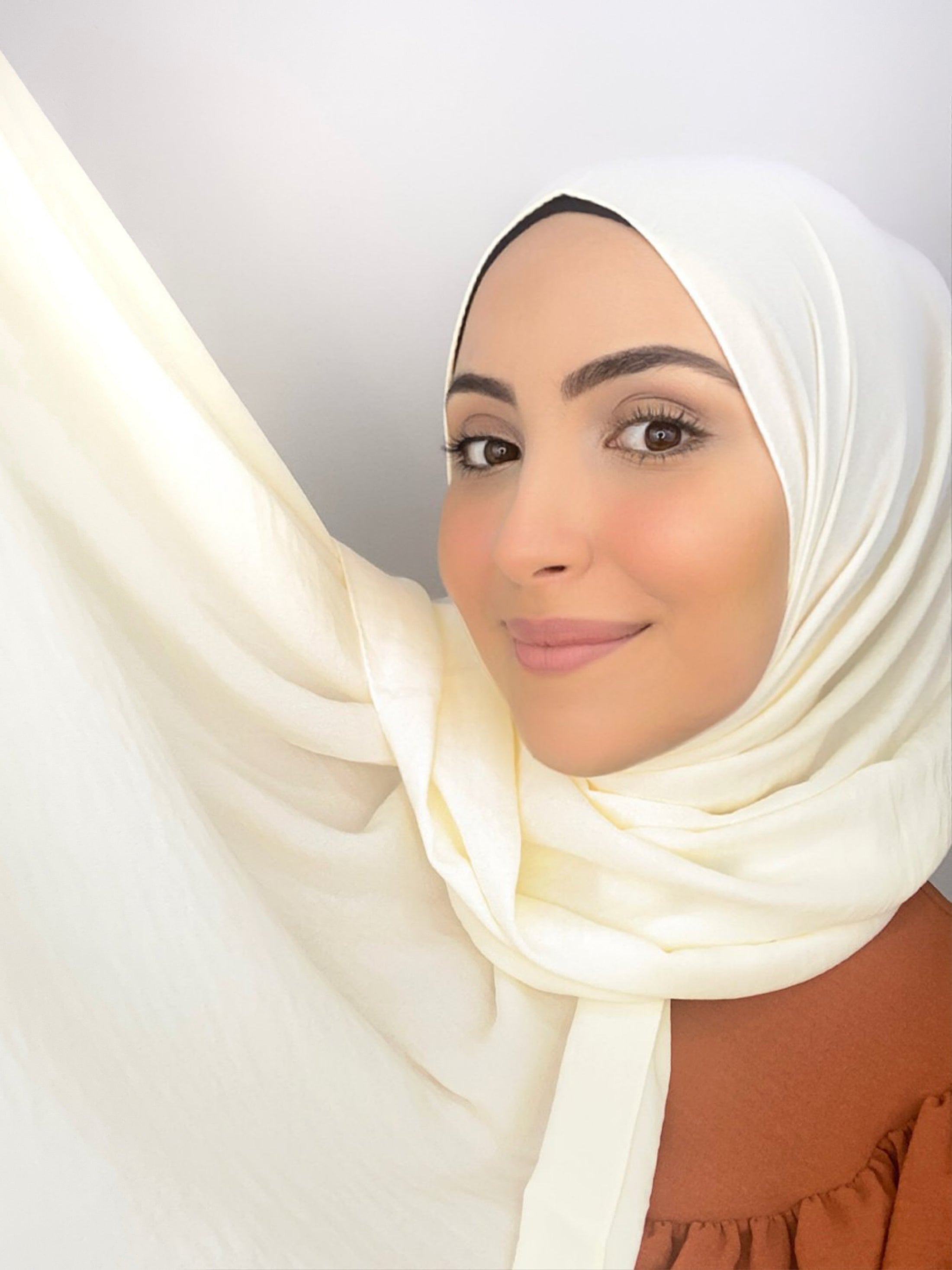 Hijab, chador, velo, turbante, foulard, copricapo, musulmano, islamico, sciarpa,  Hijab crinckle crepe panna