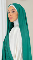 Load image into Gallery viewer, Hijab Jersey Verde siepe orlo Flatlock

