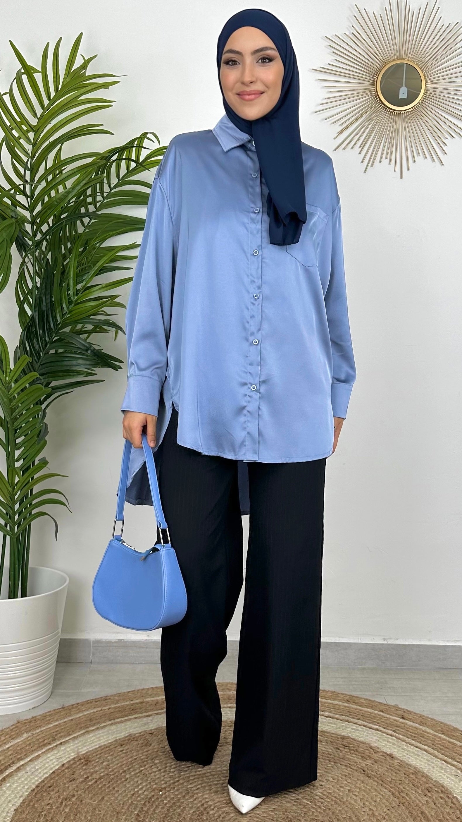 Camicia Soft Satinato Blu