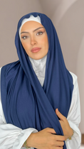 Load image into Gallery viewer, Hijab Jersey Blu notte -orlo Flatlock
