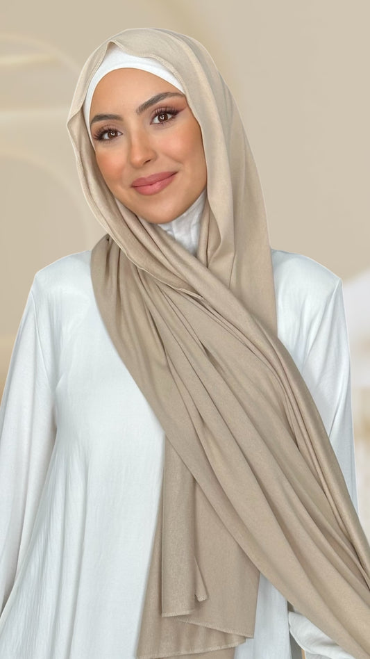 Hijab Jersey beige scuro-orlo Flatlock