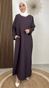Abaya split  - abaya semplice - abaya con tasche - hijab  - abaya per pellegrinaggio - umra e hajj - leggero spacco laterale - vinaccia