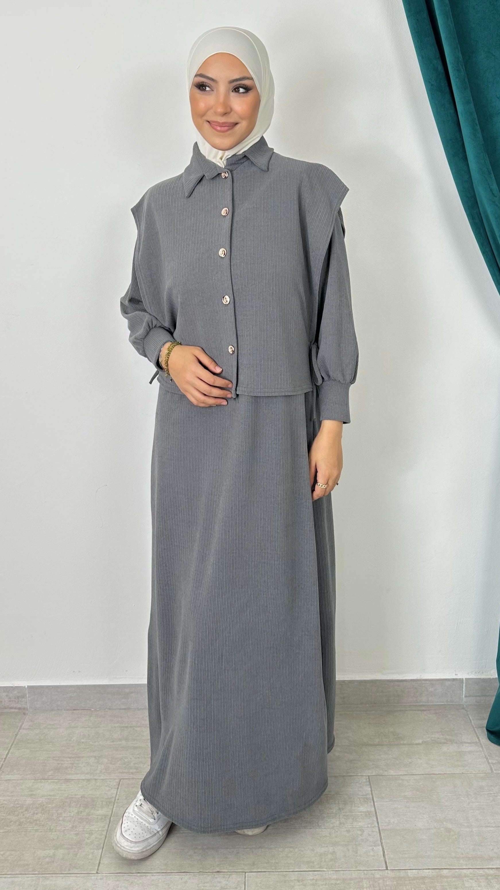 Velvet Rib Dress – Abito in Velluto a Coste con Fiocco Laterale