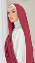 Load image into Gallery viewer, Hijab Jersey Bordeaux scuro orlo Flatlock
