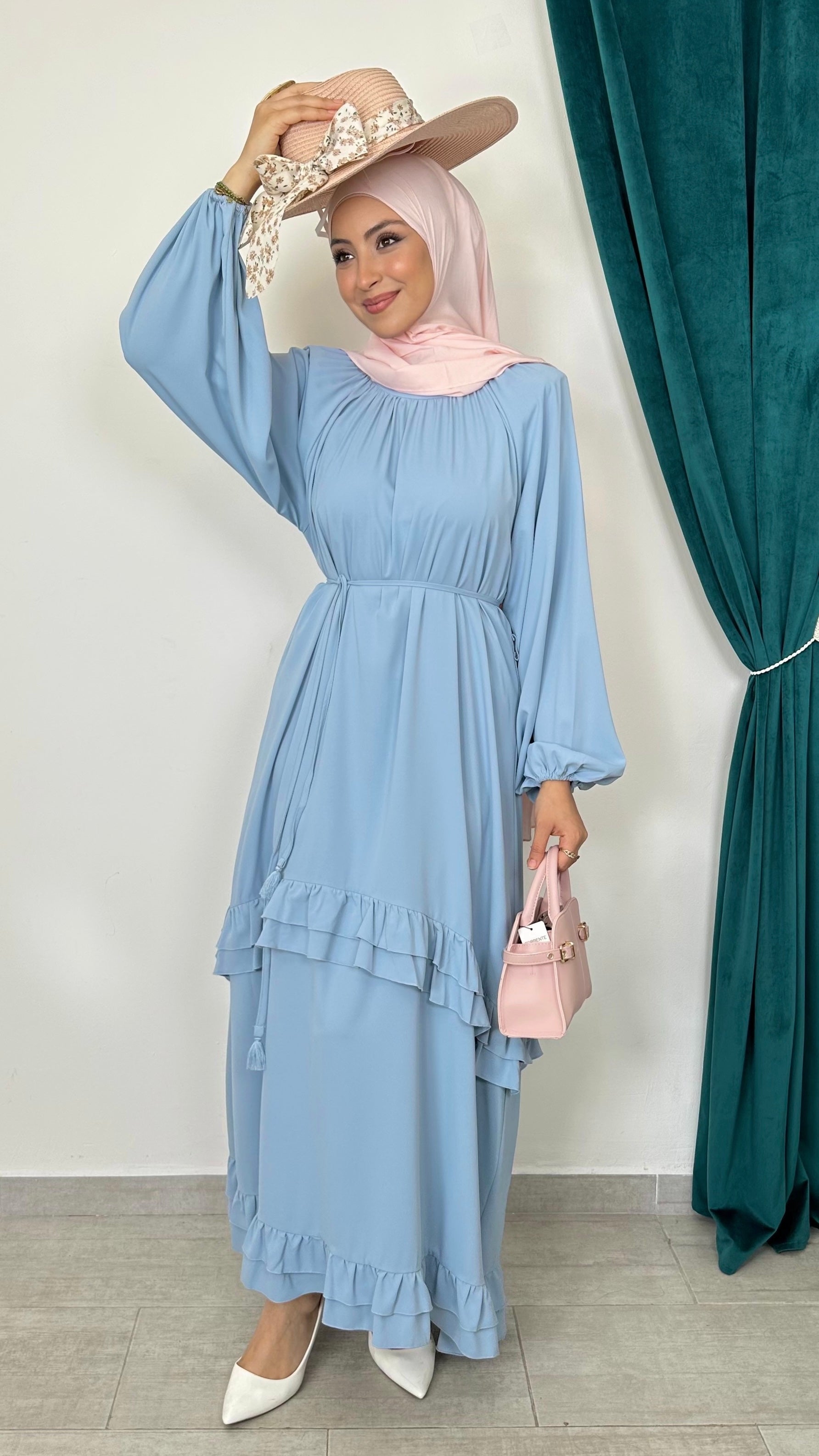 Ruffle Flow Dress Cloud Blue - Hijab Paradise 