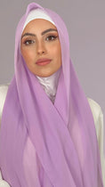 Cargar la imagen en la vista de la galería, Hijab, chador, velo, turbante, foulard, copricapo, musulmano, islamico, sciarpa,  trasparente, chiffon crepe Lilla Chiarissimo
