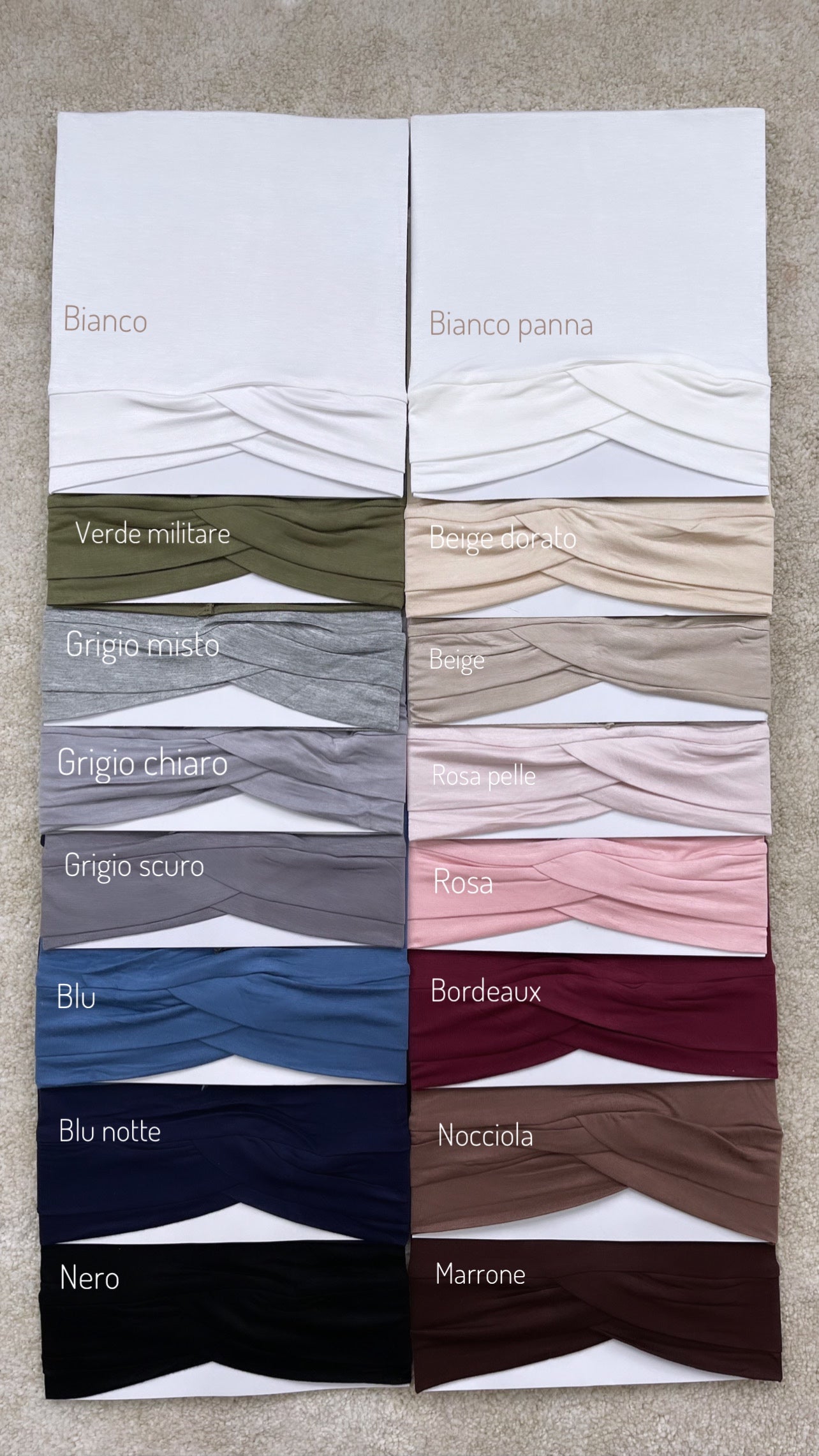 Cuffia tubo incrociata - Hijab Paradise , bianco, bianco panna, beige, marrone, nero, blu notte, bordeaux, rosa, grigio