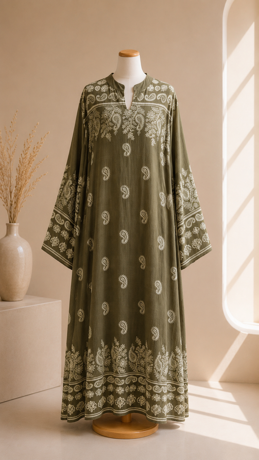 Abaya Bohème Flow Verde Militare
