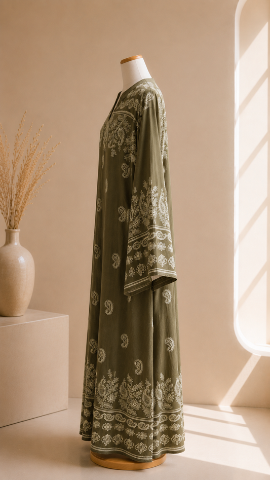 Abaya Bohème Flow Verde Militare