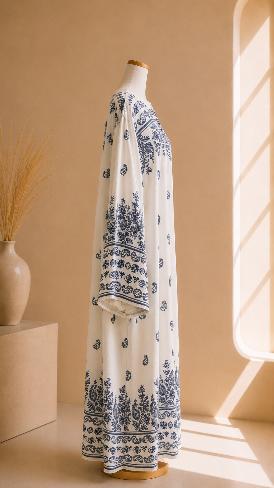 Abaya Bohème Flow Bianco&Blu