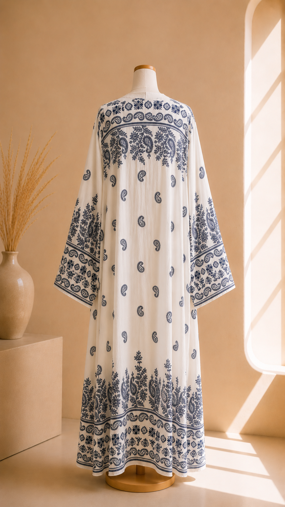 Abaya Bohème Flow Bianco&Blu