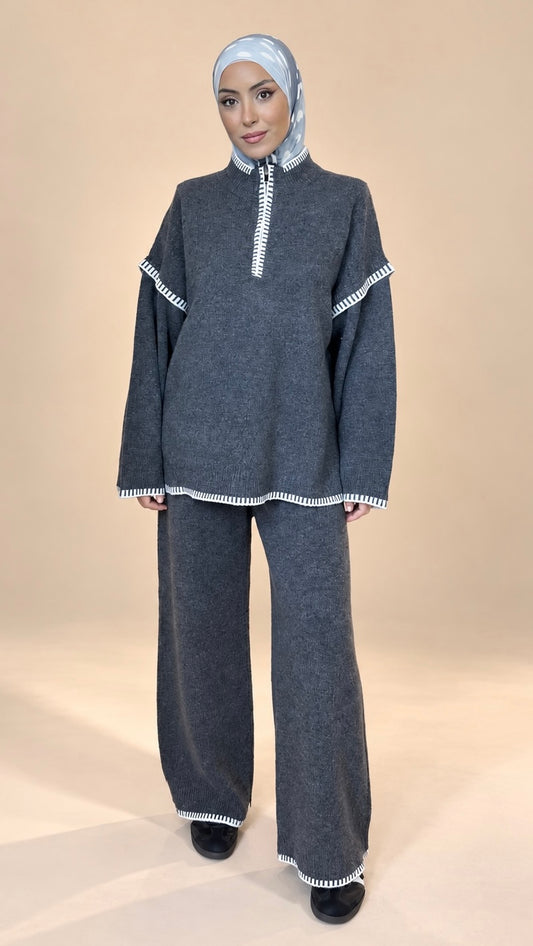 Coordinato Knit Contrast Grigio