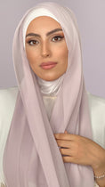 Load image into Gallery viewer, Hijab, chador, velo, turbante, foulard, copricapo, musulmano, islamico, sciarpa,  trasparente, chiffon crepe lilla rosato
