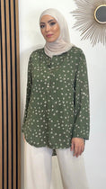 Load image into Gallery viewer, Hijab Paradise, tunica lunga, retro piu lungo, donna musulmana, verde con fiori
