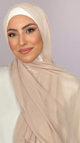 Load image into Gallery viewer, Hijab, chador, velo, turbante, foulard, copricapo, musulmano, islamico, sciarpa,  trasparente, chiffon crepe Beige Cappuccino
