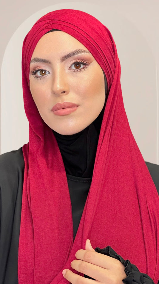 Hijab, chador, velo, turbante, foulard, copricapo, musulmano, islamico, sciarpa, Cross Hijab , pronto da mettere Bordeaux