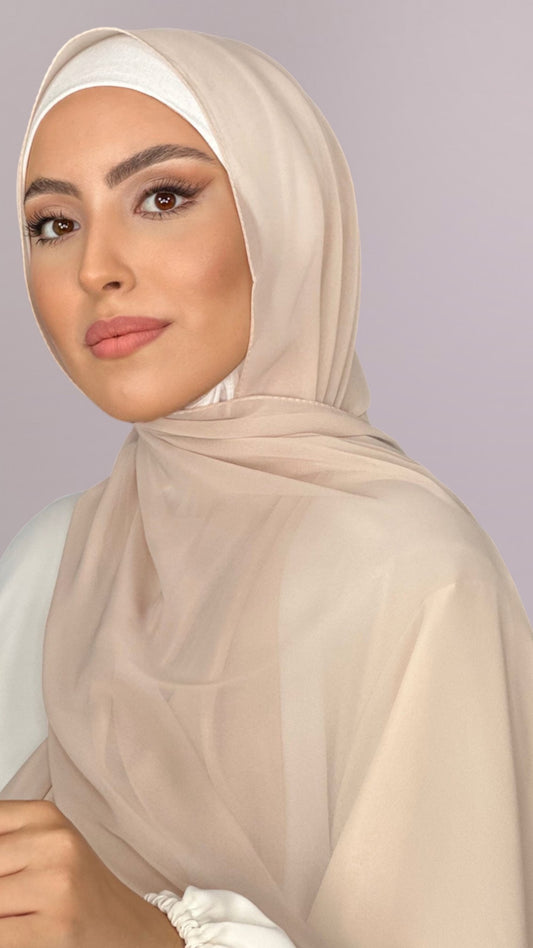 Hijab, chador, velo, turbante, foulard, copricapo, musulmano, islamico, sciarpa,  trasparente, chiffon crepe Beige Cappuccino